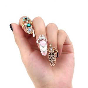 Bowknot Rhinestone Pearl Silver Gold Crown Nail Unique Ring