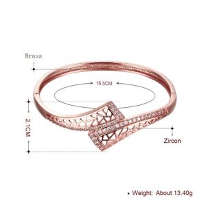 Brass Bangle Bracelet Embedded with AAA Zircon with An Opening & Triangle Nets Golden & Rose Golden Fashional Accessories for Women