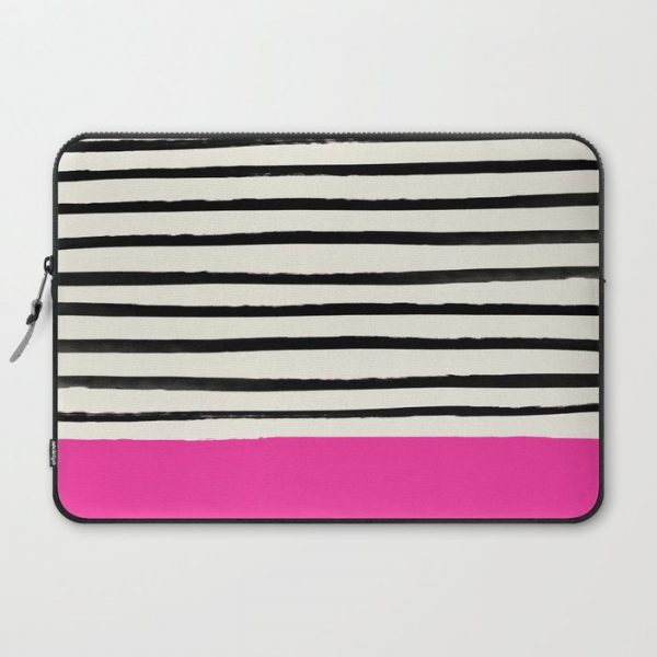 Bright Rose Pink x Stripes Computer Cover by Leah Flores - Laptop Sleeve - 15"