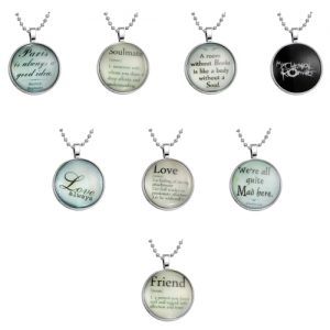 Brilliant Noctilucent Jewelry English Words Glowing Pendant Round Dome Cabochon Chain Retro Fashion Necklace for Female