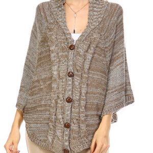 Brown Batwing Knitted Gradient H-line Poncho