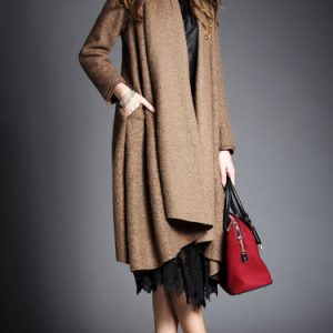 Brown Casual Plain Wool Blend Pockets Coat