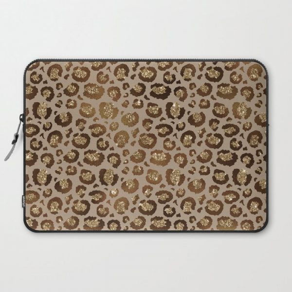 Brown Glitter Leopard Print Pattern Computer Cover by Rose Gold - Laptop Sleeve - 15"