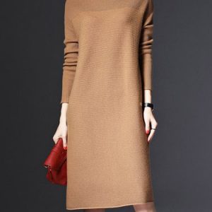 Brown Long Sleeve Cashmere Sweater Dress