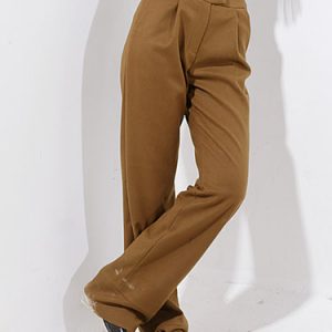 Brown Solid Polyester Simple Straight Leg Pants