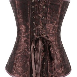 Brown Steampunk Corset Rivet Grommet Metallic Buckle Zipper Women Vintage Costume