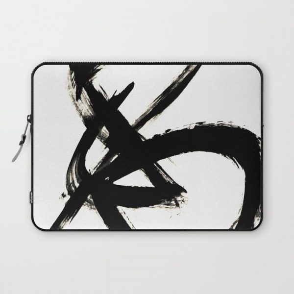 Brushstroke 3 - a simple black and white ink design Computer Cover by Alyssa Hamilton Art - Laptop Sleeve - 13"