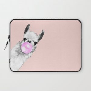 Bubble Gum Black and White Sneaky Llama in Pink Computer Cover by Big Nose Work - Laptop Sleeve - 13"