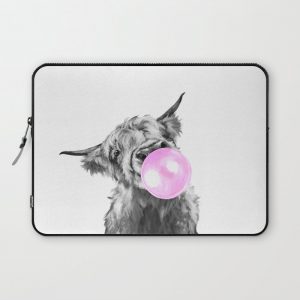 Bubble Gum Highland Cow Black and White Computer Cover by Big Nose Work - Laptop Sleeve - 13"