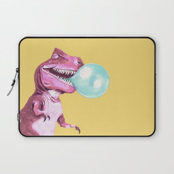 Bubble Gum Pink T-rex in Yellow Computer Cover by Big Nose Work - Laptop Sleeve - 13"