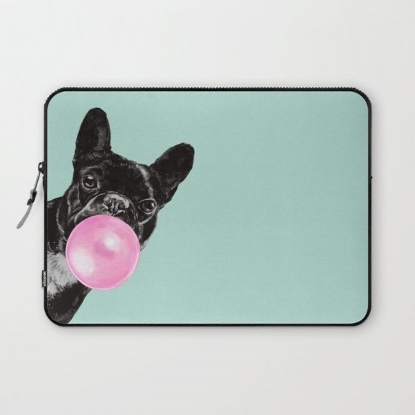 Bubble Gum Sneaky French Bulldog in Green Computer Cover by Big Nose Work - Laptop Sleeve - 13"