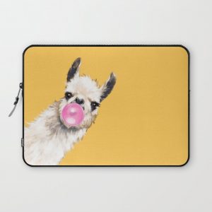 Bubble Gum Sneaky Llama in Yellow Computer Cover by Big Nose Work - Laptop Sleeve - 13"