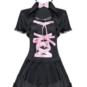 Bunny Girl Halloween Costumes Sexy Black Dress Lace Ruffle Bow Holidays Costumes