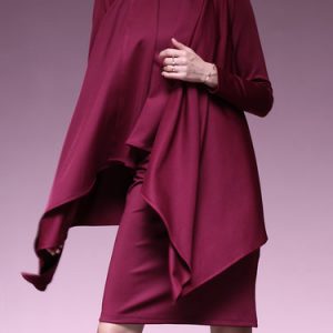 Burgundy Asymmetric Plain Long Sleeve Two Piece Midi Dress