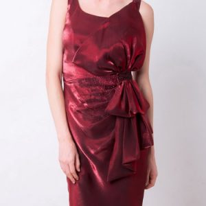 Burgundy Bow-tied Satin Sheath Elegant Party Dress