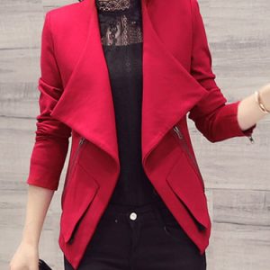 Burgundy Casual Asymmetrical Zipper Coat