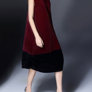 Burgundy Casual Crew Neck A-line Polyester Midi Dress