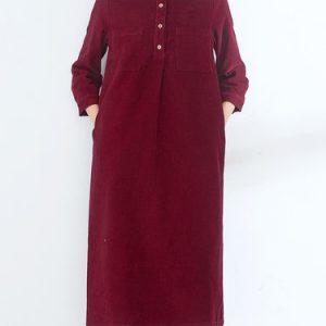 Burgundy Corduroy Simple Midi Dress