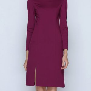 Burgundy Crew Neck Simple Midi Dress