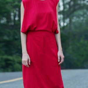 Burgundy H-line Plain Simple Midi Dress