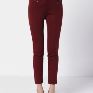 Burgundy Plain Casual Sheath Skinny Leg Pants