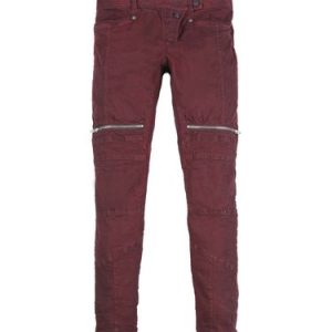 Burgundy Plain Zipper Casual Denim Jeans