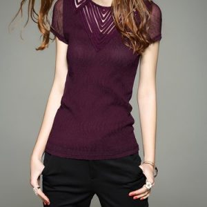 Burgundy Short Sleeve Polyester Blouse