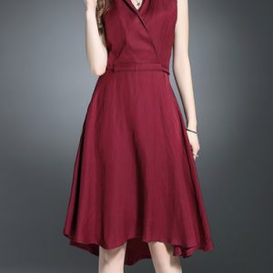 Burgundy Sleeveless Cotton Midi Dress