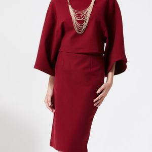 Burgundy Slit Two Piece Elegant Midi Dress