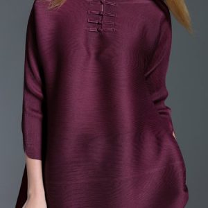 Burgundy Stand Collar H-line 3/4 Sleeve Tunic