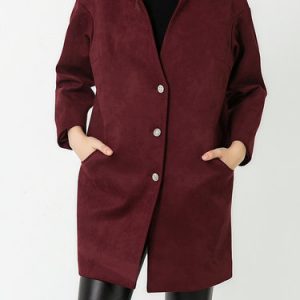 Burgundy Suede H-line Simple Coat