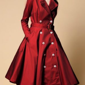 Burgundy Swing Long Sleeve Midi Dress with Belt