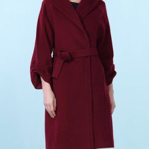 Burgundy Wool Blend Lapel Casual Solid Coat