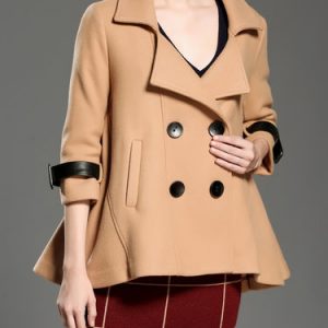 Buttoned 3/4 Sleeve Solid Flounce Coat