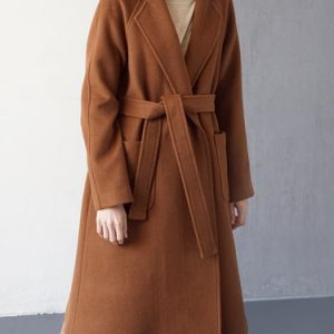 Buttoned Casual Wool Blend Raglan Sleeve Coat With Belt