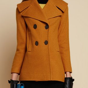 Buttoned Lapel Long Sleeve Casual Wool Coat