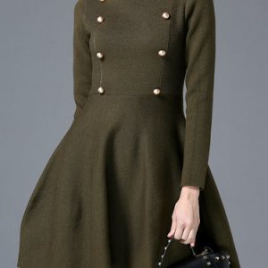 Buttoned Long Sleeve A-line Sweater Dress