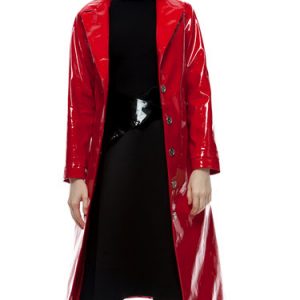 Buttoned PU Plain Statement Long Sleeve Lapel Coat