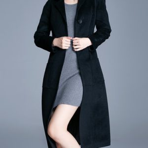 Buttoned Solid Simple Long Sleeve A-line Coat