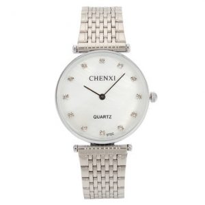 CHENXI Couple Watch Luxury Rhinestone Silver Watch