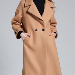 Camel Buttoned Elegant Long Sleeve H-line Lapel Coat