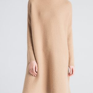 Camel Cashmere Long Sleeve Sweater Dress