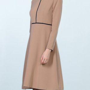 Camel Elegant Folds A-line Midi Dress