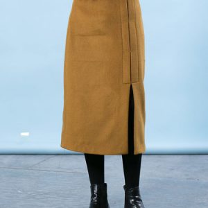 Camel H-line Wool Blend Simple Solid Midi Skirt