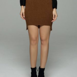 Camel High Low Casual Knitted Mini Skirt