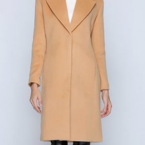 Camel Pockets Casual V Neck Solid Coat