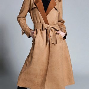 Camel Pockets Long Sleeve Lapel Coat