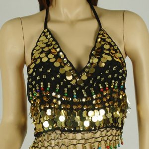 Camisoles Belly Dance Costume Glitter Black V Neck Viscose Women's Bollywood Dance Top