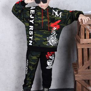 Camo Hip Hop Costume Boys Street Dancing Kids Hoodie Top Pants Set Halloween