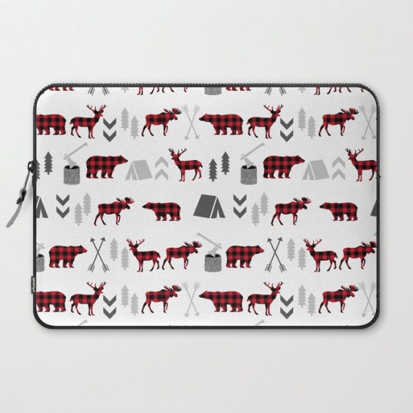 Camping cabin life chalet all day plaid moose deer bear pattern outdoors nature lover Computer Cover by CharlotteWinter - Laptop Sleeve - 15"